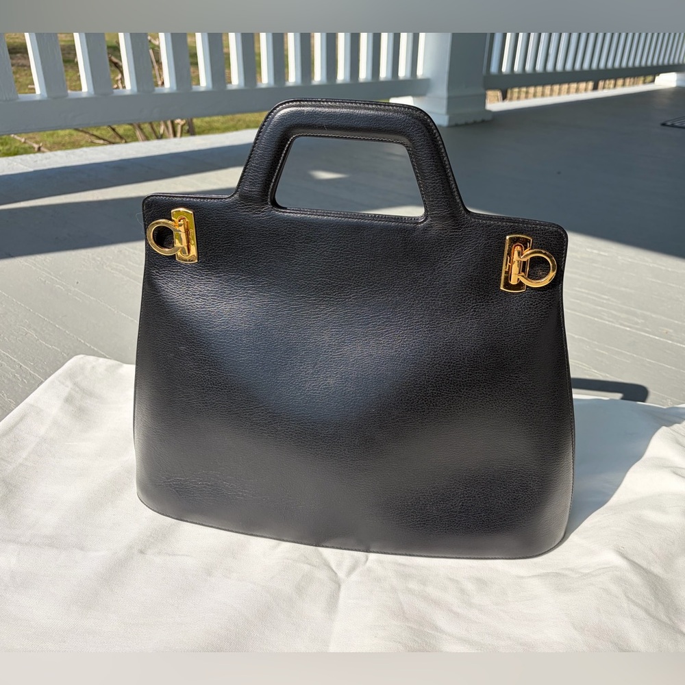 Ferragamo Wanda Black Leather Structured Top-Handle Bag